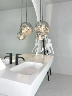 Pianura Emilia Badmöbel Set 160 Cm Mit LED-Lichtspiegel Und Hängeleuchten, Becken Links