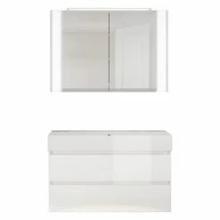 Pianura Stella Badmöbel Set 102 Cm Mit LED-Spiegelschrank, Ohne Hahnloch