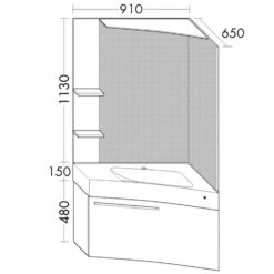 Burgbad Cona 2.0 Ecklösung 91 X 66 X 176 Cm Mit Waschtischkombination Mit Spiegelelement Und Metallablage, Rechte Ausführung