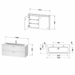 Duravit XBase MöbelSet 123 Cm, Mit Spiegelschrank, 2 Hahnlöcher, Ohne Ablagefläche -Badezimmer Verkaufs-Shop duravit xbase moebelset 123 cm mit 4383794