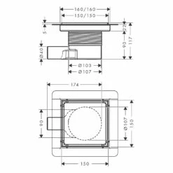 Hansgrohe RainDrain Brilliance Komplettset Punktablauf 15/15 Cm Rückseitig Befliesbar -Badezimmer Verkaufs-Shop hansgrohe raindrain duschrinnen und punktablaeufe brilliance 11042974