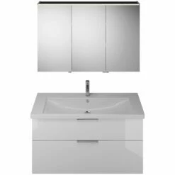 Burgbad Eqio Möbelkombination Inkl. Keramik-Waschtisch 123 Cm, Doppeltür Spiegelschrank Rechts, Mit Griff G0146