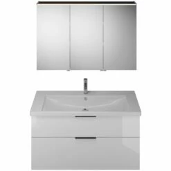 Burgbad Eqio Möbelkombination Inkl. Keramik-Waschtisch 123 Cm, Doppeltür Spiegelschrank Rechts, Mit Griff G0200 Schwarz Matt