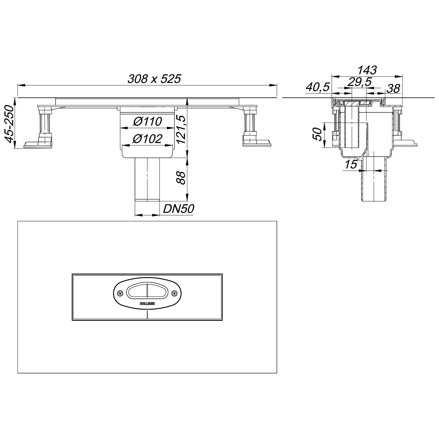 Dallmer DallFlex Ablaufgehäuse Senkrecht, DN 50 3 Dallmer DallFlex Ablaufgehäuse Senkrecht, DN 50