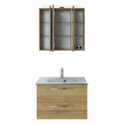 Pelipal Trentino Möbelkombination Mit Glaswaschtisch 77 Cm, SPS Mit LED Aufbauleuchte