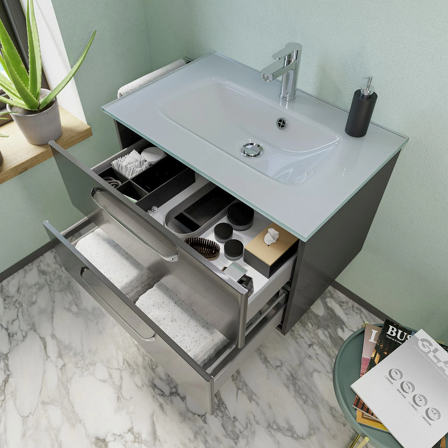 Pelipal Trentino Möbelkombination Mit Glaswaschtisch 107 Cm, LED Spiegel 3 Pelipal Trentino Möbelkombination Mit Glaswaschtisch 107 Cm, LED Spiegel