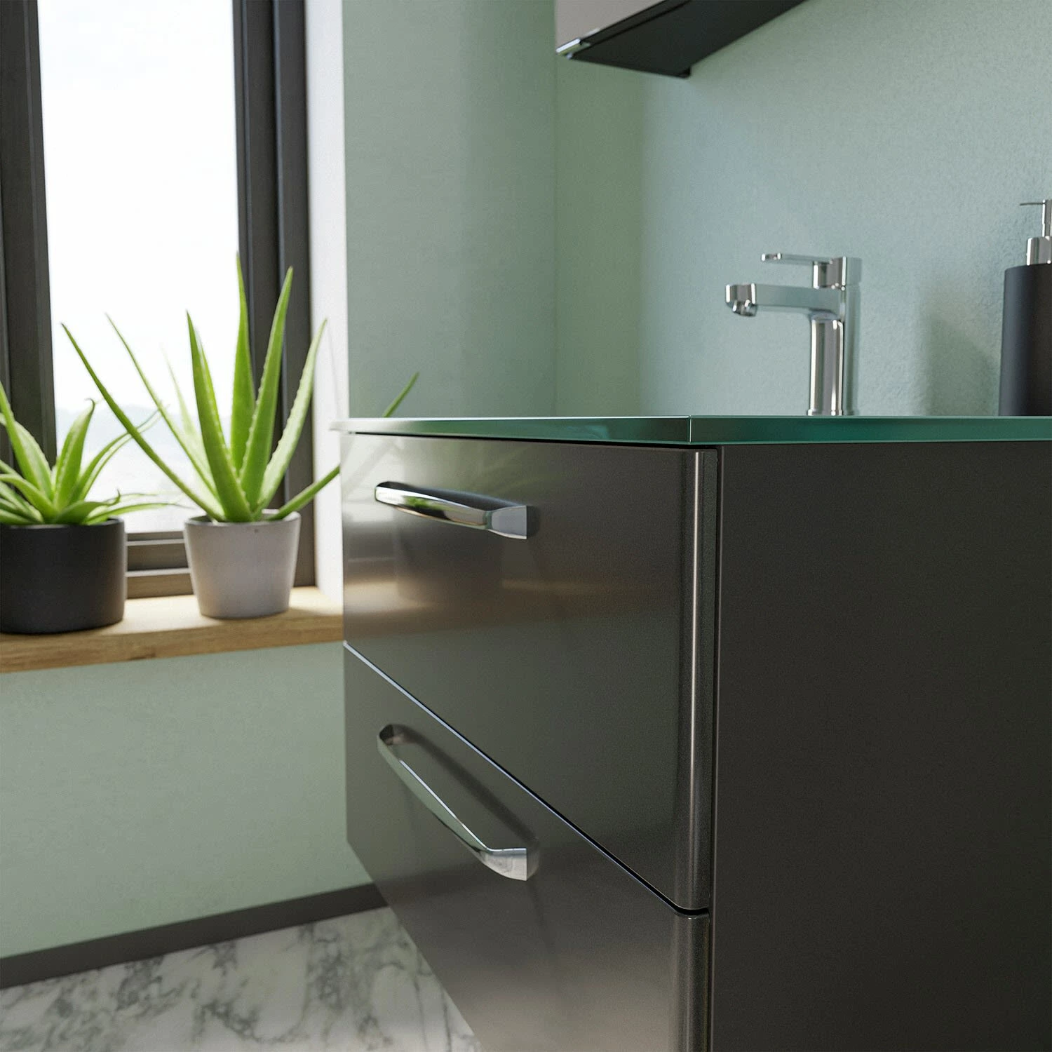 Pelipal Trentino Möbelkombination Mit Glaswaschtisch 107 Cm, LED Spiegel 4 Pelipal Trentino Möbelkombination Mit Glaswaschtisch 107 Cm, LED Spiegel – Bild 2