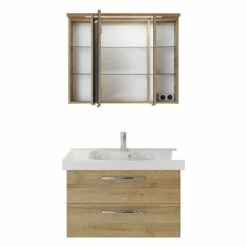 Pelipal Trentino Möbelkombination Mit Keramikwaschtisch 92 Cm, SPS 3D Mit LED Leuchte Im Kranzboden