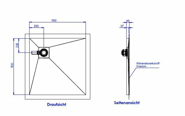 Schedel Plan Plus Mineral-Duschelement Bodeneben 90 X 90 Cm, Eck-Ablauf 3 Schedel Plan Plus Mineral-Duschelement Bodeneben 90 X 90 Cm, Eck-Ablauf
