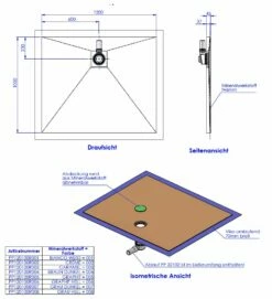 Schedel Plan Plus Mineral-Duschelement Bodeneben 120 X 100 Cm, Ablauf Hinten Mittig
