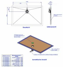 Schedel Plan Plus Mineral-Duschelement Bodeneben 150 X 90 Cm, Ablauf Hinten Mittig