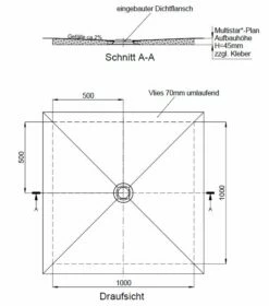 Schedel Plan Duschelement Bodeneben 100 X 100 Cm, Verfliesbar, Ablauf Mittig