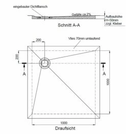 Schedel Plan Duschelement Bodeneben 100 X 100 Cm, Verfliesbar, Eck-Ablauf