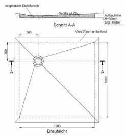 Schedel Plan Duschelement Bodeneben 120 X 120 Cm, Verfliesbar, Eck-Ablauf