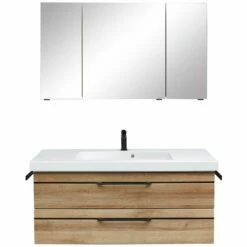 Pelipal Balto Waschtischkombination Mit Mineralmarmorwaschtisch 123 Cm, Griff V2 Und Spiegelschrank