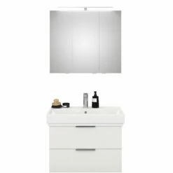 Steinkamp Living 2.0 / GROHE Cube Badmöbel Set 80 Cm Mit Spiegelschrank Inkl. Raumsparsiphon