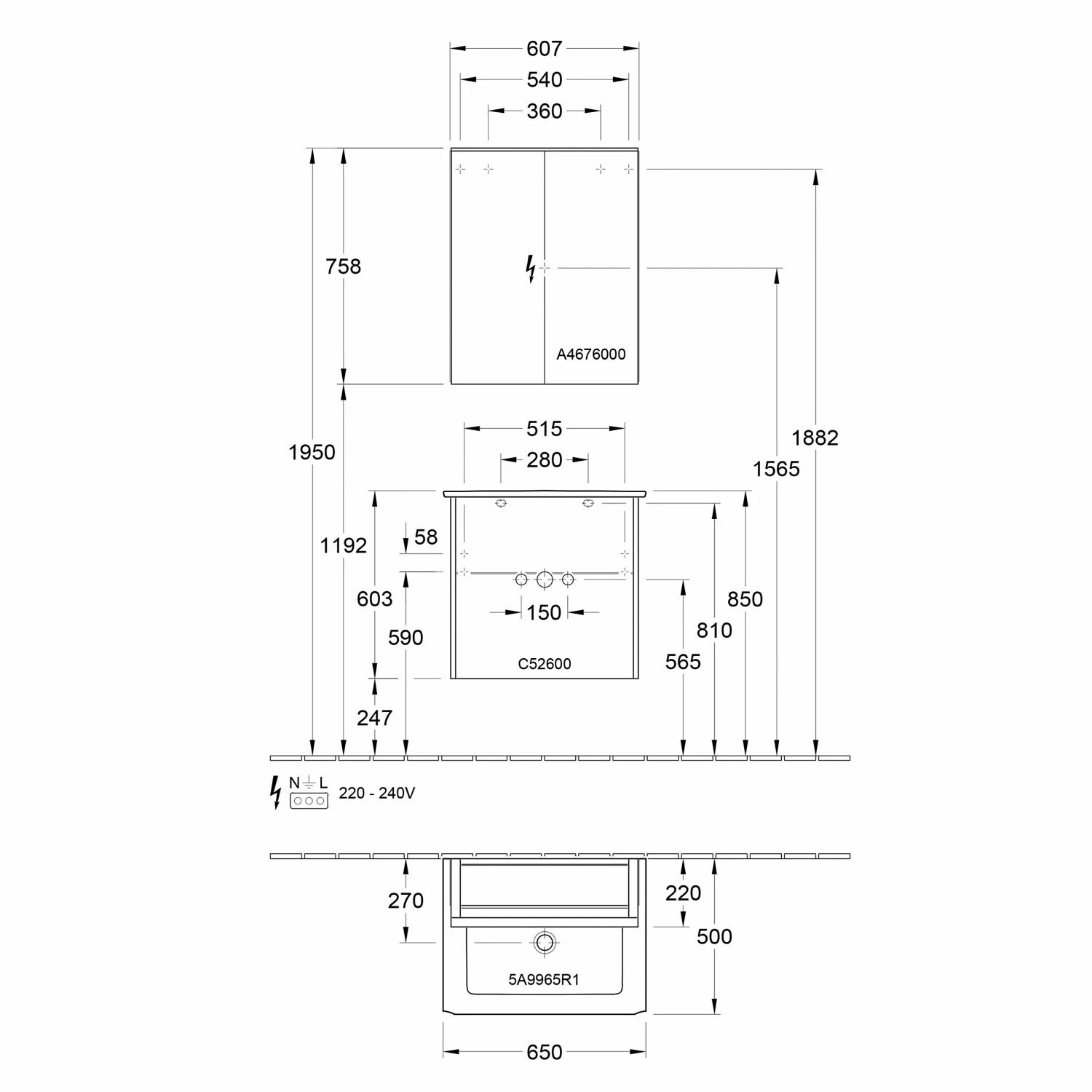 Villeroy & Boch Finero Waschtischunterschrank 65 Cm Mit Waschtisch Und Spiegelschrank, 2 Auszüge 6 Villeroy & Boch Finero Waschtischunterschrank 65 Cm Mit Waschtisch Und Spiegelschrank, 2 Auszüge – Bild 4
